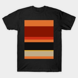 A well-made collection of Police Blue, Ming, Putty, Lanzones, Squash, Brownish Orange, Rusty Red, Brick Red and Chinese Black stripes. T-Shirt